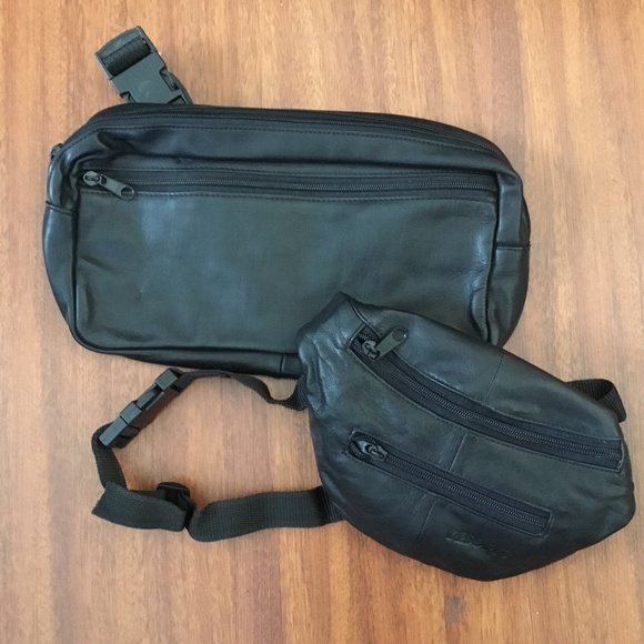 Cross Body Bag Unisex Hip Black Travel Purse Genuine Leather - Picture 2 of 7